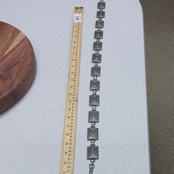 Vintage ⭐️ CONCHO Style Westeren Silver Geometric Chain Belt 37 1/2 ' Long - Picture 7 of 8